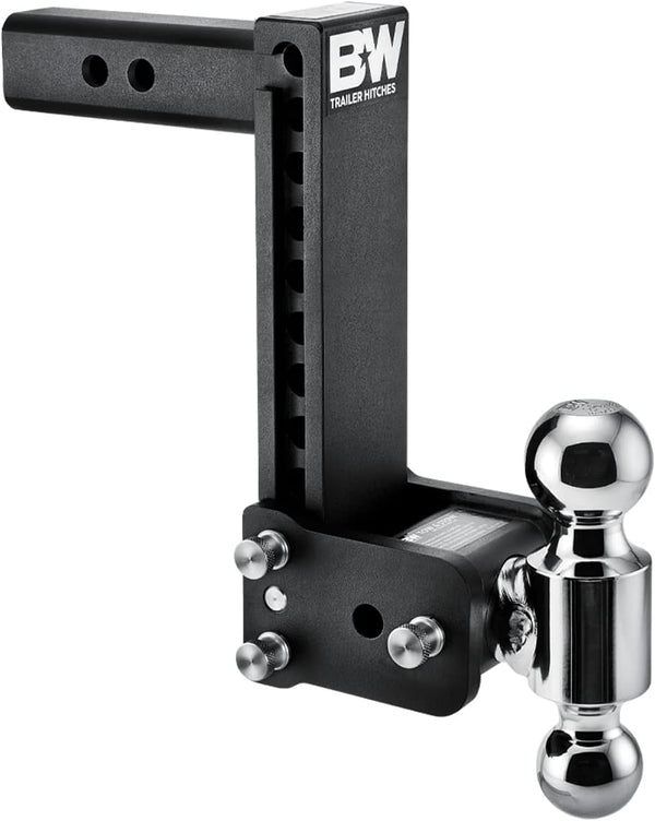 B&W Trailer Hitches TS10043B Trailer Hitch Ball Mount; Tow & Stow Model 12; Class IV; Fits 2 Inch Receiver; 10000 Pound Gross Trailer Weight/ 1000 Pound Tongue Weight; 9 Inch Drop/ 9-1/2 Inch Rise; Dual Ball- 2 Inch And 2-5/16 Inch; Black