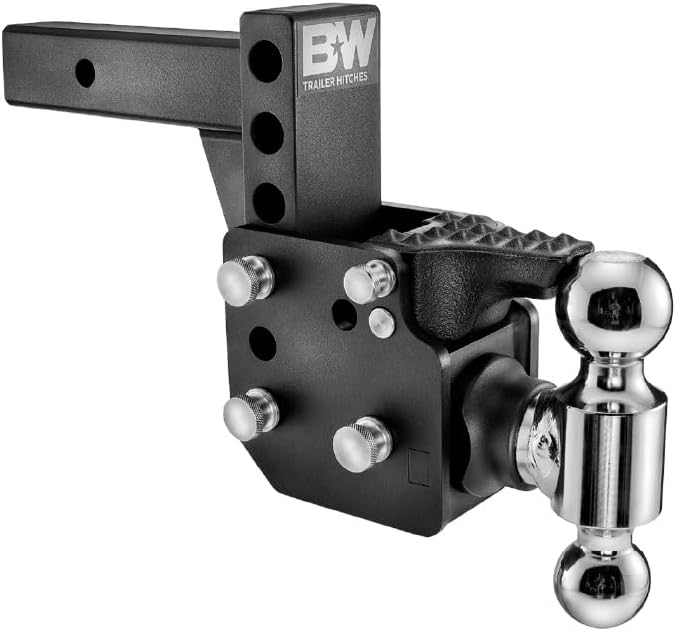 B&W Trailer Hitches TS10053B Trailer Hitch Ball Mount; Tow & Stow Model 10; Class IV; Fits 2 Inch Receiver; 16000 Pound Gross Trailer Weight/ 1600 Pound Tongue Weight; 6 Inch Drop/ 4 Inch Rise; Dual Ball- 2 Inch And 2-5/16 Inch; Black; Without Locking Pin