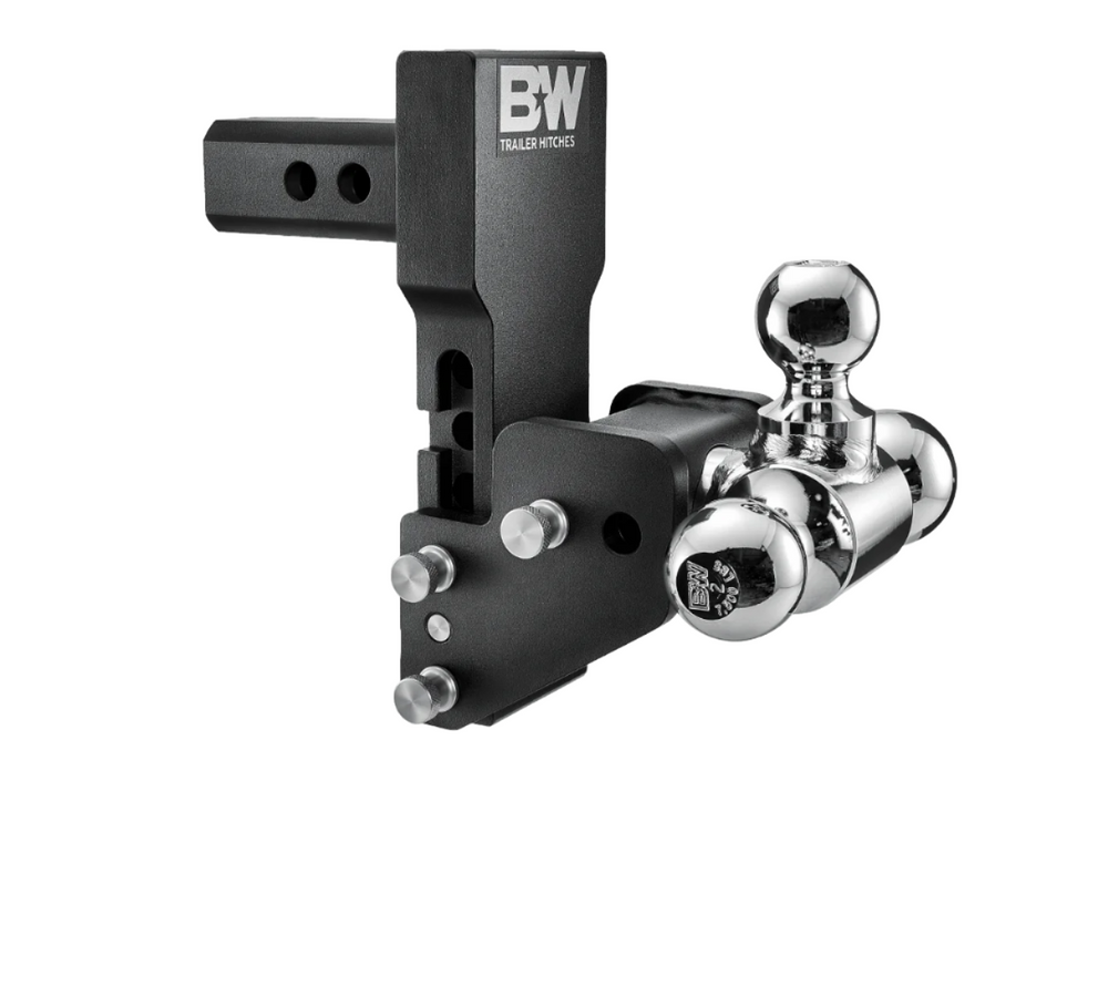B&W Trailer Hitches TS10066BMP Ball Mount; Tow & Stow ™; Recommended For Use With GM Multi-Pro Tailgate; Fits 2 Inch Receiver; 10000 Pound GTW/ 1000 Pound TW; 4-1/2 Inch Drop/ 5-1/2 Inch Rise; Tri Ball - 1-7/8 Inch/ 2 Inch/ 2-5/16 Inch