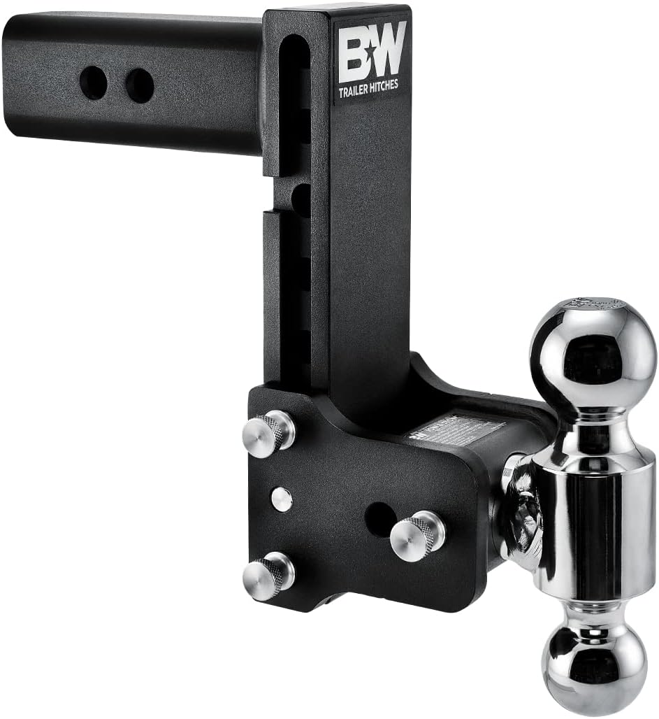 B&W Trailer Hitches TS20040B Trailer Hitch Ball Mount; Tow & Stow ™; Class V; Fits 2-1/2 Inch Receiver; 14500 Pound GTW/ 1450 Pound TW; 7 Inch Drop/ 7-1/2 Inch Rise; Dual Ball 2 Inch (Rated at 7500 Pounds) And 2-5/16 Inch (Rated At 14500 Pounds); Black
