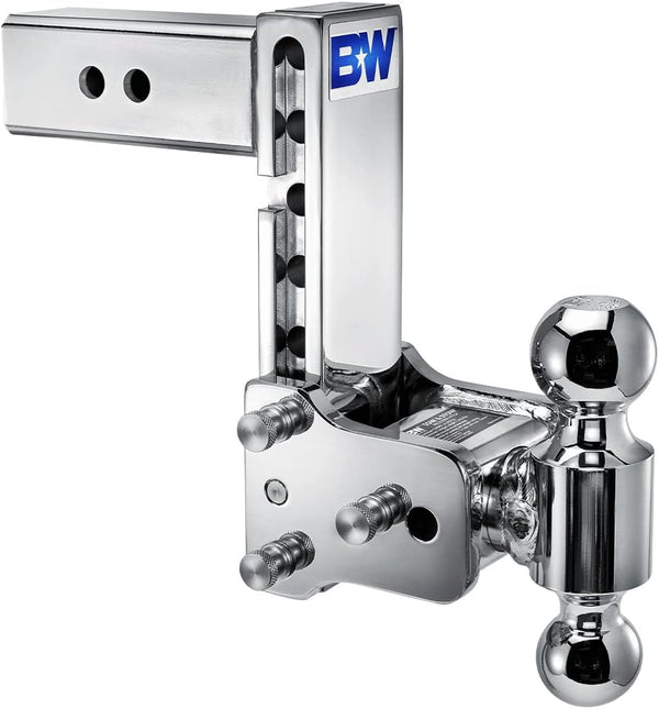 B&W Trailer Hitches TS20040C Trailer Hitch Ball Mount; Tow & Stow Model 10; Class V; Fits 2-1/2 Inch Receiver; 14500 Pound GTW/ 1450 Pound TW; 7 Inch Drop/ 7-1/2 Inch Rise; Dual Ball 2 Inch (7500 Pounds) And 2-5/16 Inch (14500 Pounds); Chrome