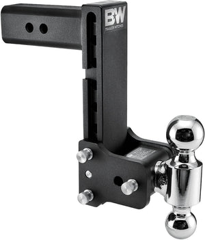 B&W Trailer Hitches TS20043B Trailer Hitch Ball Mount; Tow & Stow ™; Class V; Fits 2-1/2 Inch Receiver; 14500 Pound GTW/ 1450 Pound TW; 9 Inch Drop/ 9-1/2 Inch Rise; Dual Ball 2 Inch (7500 Pounds) And 2-5/16 Inch (14500 Pounds); Black and Chrome