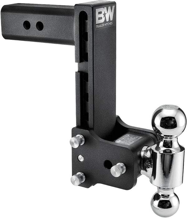 B&W Trailer Hitches TS20043B Trailer Hitch Ball Mount; Tow & Stow ™; Class V; Fits 2-1/2 Inch Receiver; 14500 Pound GTW/ 1450 Pound TW; 9 Inch Drop/ 9-1/2 Inch Rise; Dual Ball 2 Inch (7500 Pounds) And 2-5/16 Inch (14500 Pounds); Black and Chrome