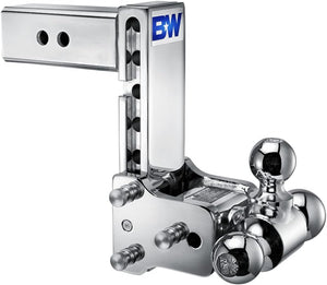 B&W Trailer Hitches TS20049C Ball Mount; Tow & Stow Model 10; Class V; Fits 2-1/2 Inch Receiver; 14500 Pound GTW/ 1450 Pound TW; 7 Inch Drop/ 7-1/2 Inch Rise; Tri Ball-1-7/8 Inch (3500 Pounds) 2 Inch (7500 Pounds) 2-5/16 Inch (14500 Pounds); Chrome
