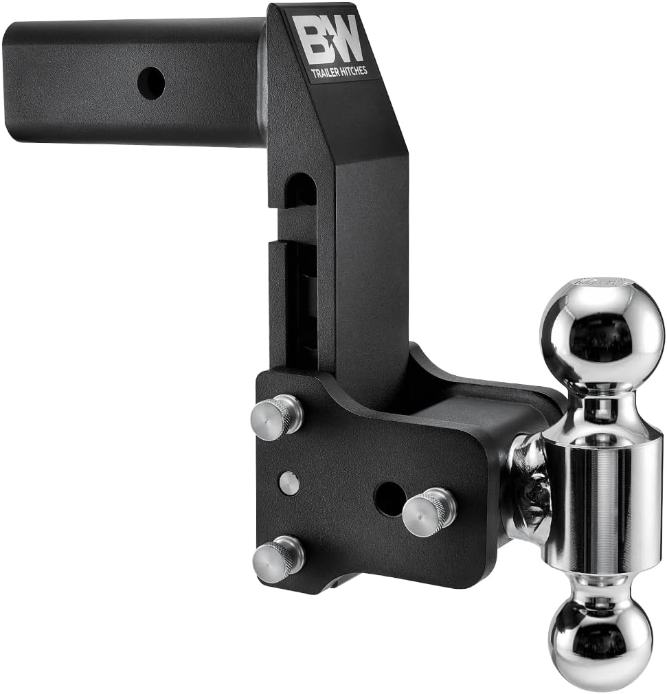 B&W Trailer Hitches TS20066BMP Trailer Hitch Ball Mount; Tow & Stow ™; Class V; Fits 2-1/2 Inch Receiver; 14500 Pound GTW/ 1450 Pound TW; 7 Inch Drop/ 7-1/2 Inch Rise; Dual Ball- 2 Inch (7500 Pounds) And 2-5/16 Inch (14500 Pounds); Black and Chrome