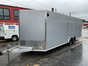 8.5' x 24' Xpress XLT Pro Series Enclosed Car Hauler - Silver – Extended Tongue, Composite Roof, Canopy & Elite Escape Door - 4-Year Limited Warranty