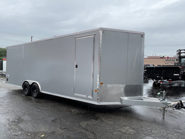 8.5' x 24' Xpress XLT Pro Series Enclosed Car Hauler - Silver – Extended Tongue, Composite Roof, Canopy & Elite Escape Door - 4-Year Limited Warranty