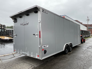 8.5' x 24' Xpress XLT Pro Series Enclosed Car Hauler - Silver – Extended Tongue, Composite Roof, Canopy & Elite Escape Door - 4-Year Limited Warranty