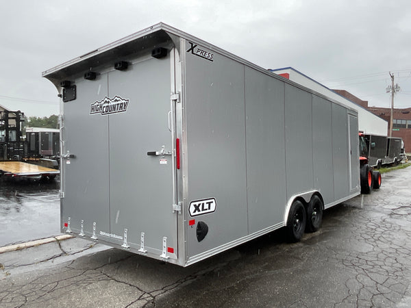 8.5' x 24' Xpress XLT Pro Series Enclosed Car Hauler - Silver – Extended Tongue, Composite Roof, Canopy & Elite Escape Door - 4-Year Limited Warranty