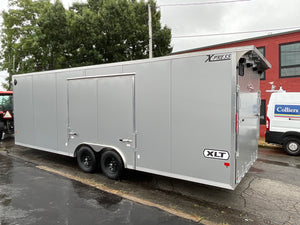 8.5' x 24' Xpress XLT Pro Series Enclosed Car Hauler - Silver – Extended Tongue, Composite Roof, Canopy & Elite Escape Door - 4-Year Limited Warranty