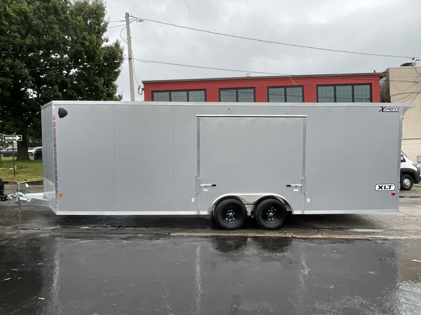 8.5' x 24' Xpress XLT Pro Series Enclosed Car Hauler - Silver – Extended Tongue, Composite Roof, Canopy & Elite Escape Door - 4-Year Limited Warranty