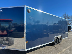 Enclosed Car Hauler Trailer 8.5'x20' V-Nose Blue Ramp High Country Aluminum