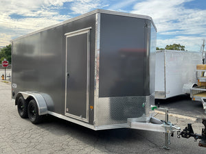 Xpress Aluminmum Enclosed Cargo Trailer 7'x16' Charcoal RAMP, 7' Interior Height, Composite Exterior Panels, Translucent Roof, Rear Door Canopy, 4 Year Warranty Xpress Trailers
