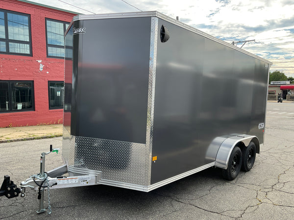 Xpress Aluminmum Enclosed Cargo Trailer 7'x16' Charcoal RAMP, 7' Interior Height, Composite Exterior Panels, Translucent Roof, Rear Door Canopy, 4 Year Warranty Xpress Trailers