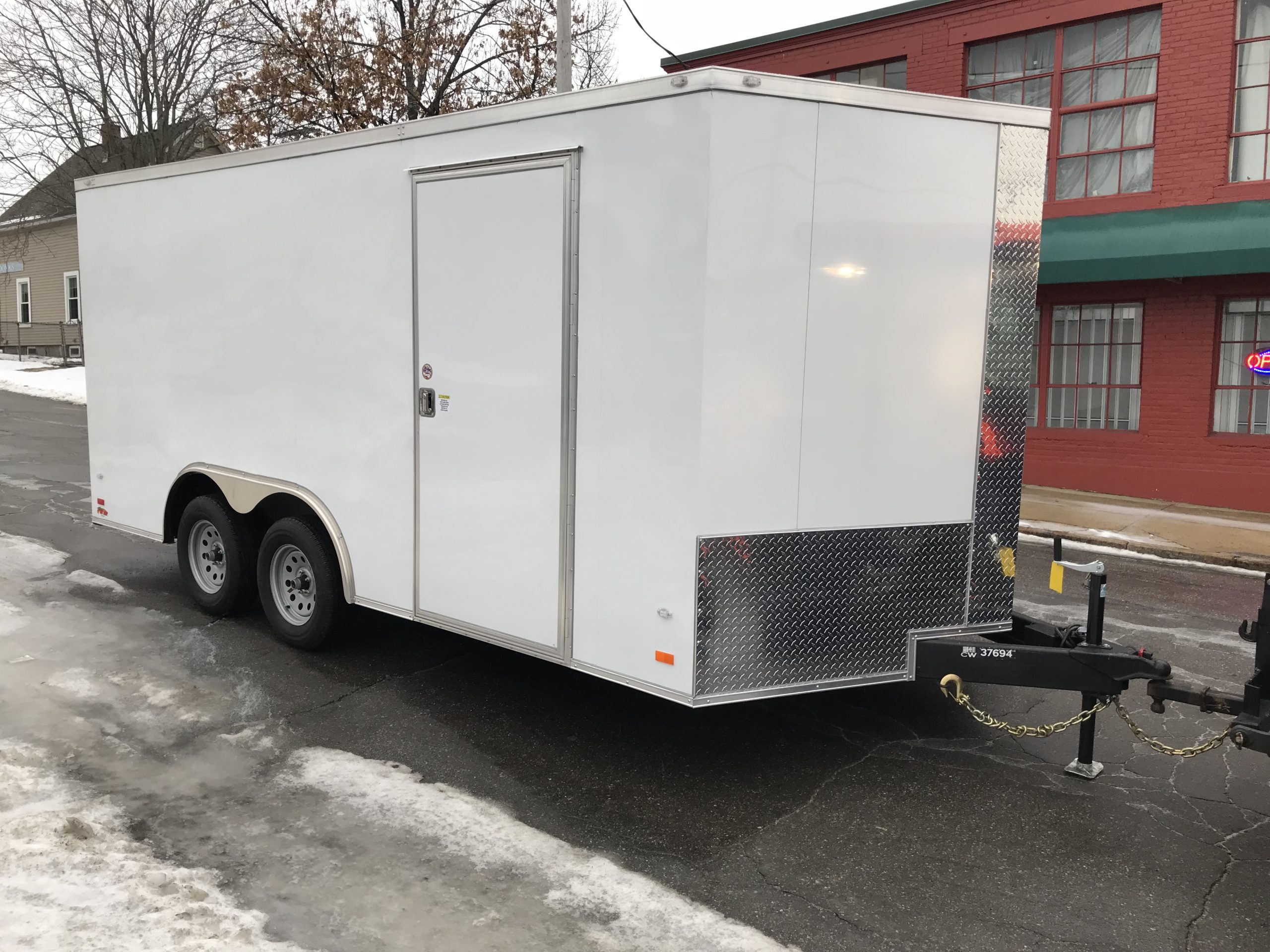 Enclosed Car Hauler Trailer 8.5'x16'+2'V WHITE Covered Wagon