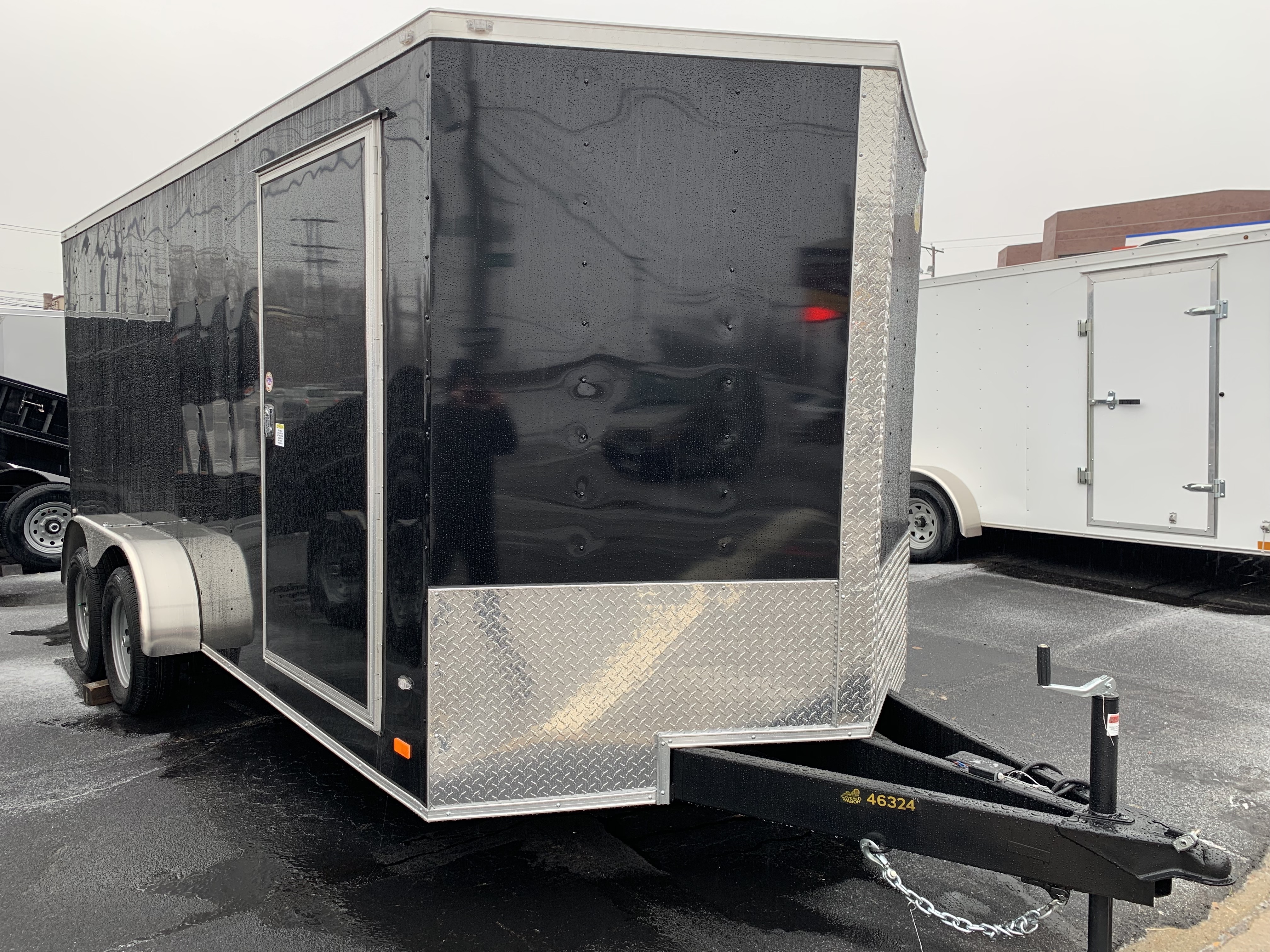 Enclosed Cargo Trailer 7x16 2 V Black Ramp Covered Wagon Extended Tongue