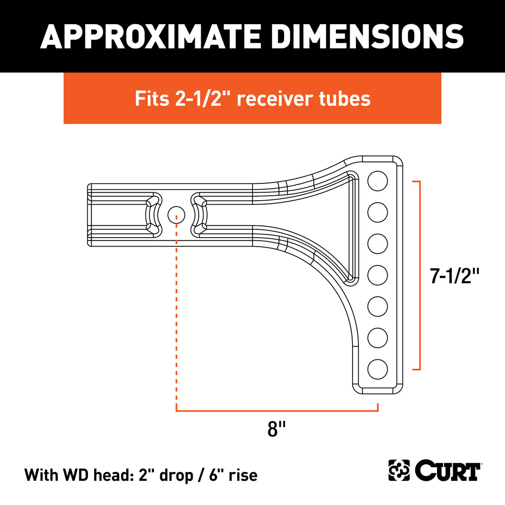 CURT Weight Distribution Shank (2-1/2" Shank, 2" Drop, 6" Rise) #17131