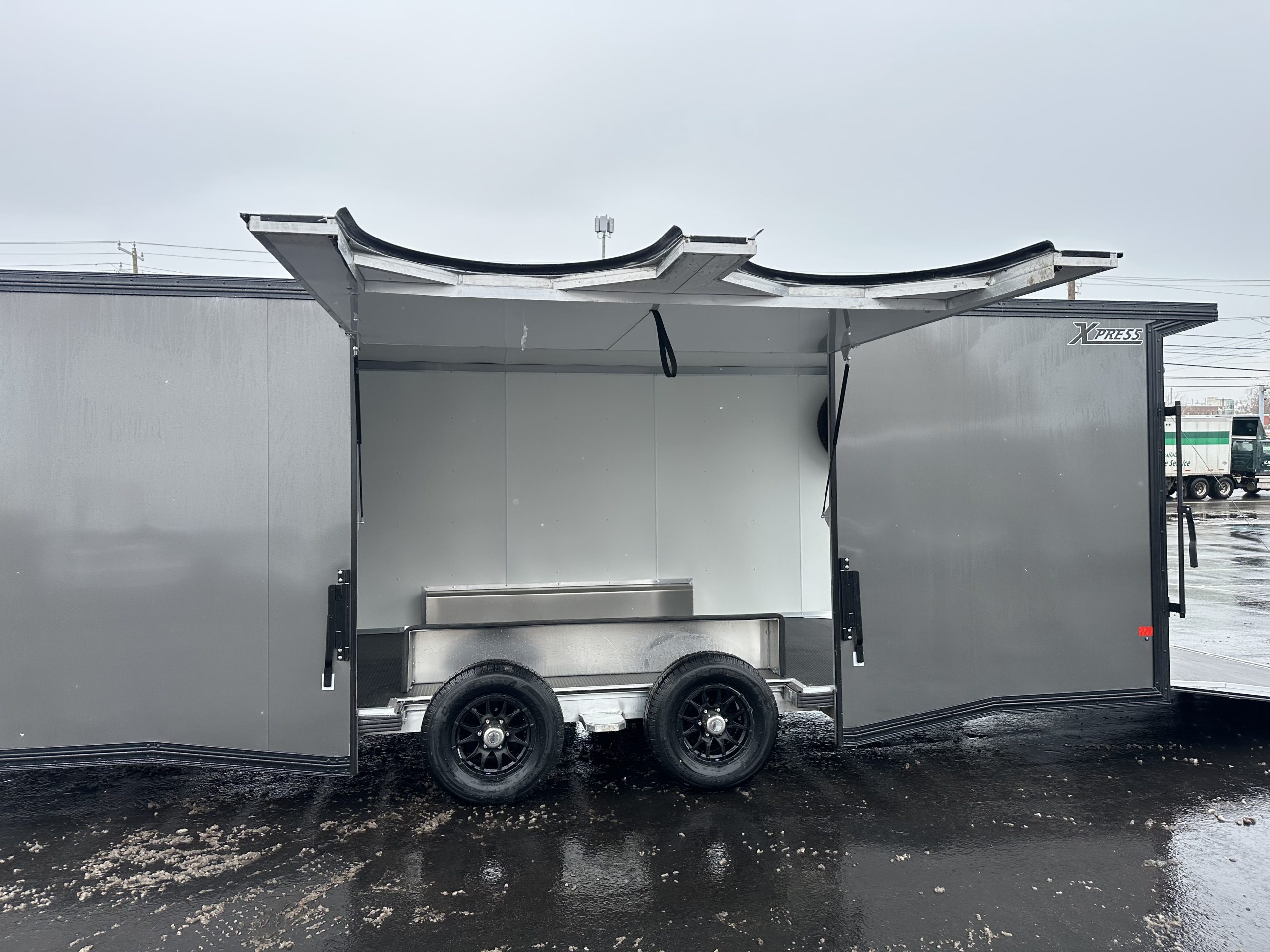 Enclosed Car Hauler Trailer 8.5'x24' V-Nose 10K GVWR Charcoal Ramp High Country Aluminum